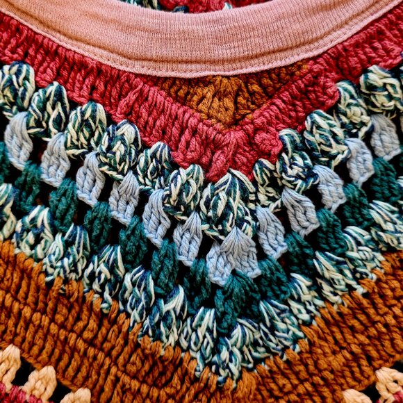 We The Free Pink Spring Bound Multicolored Crochet Baseball Tee Shirt Small - Picture 3 of 5